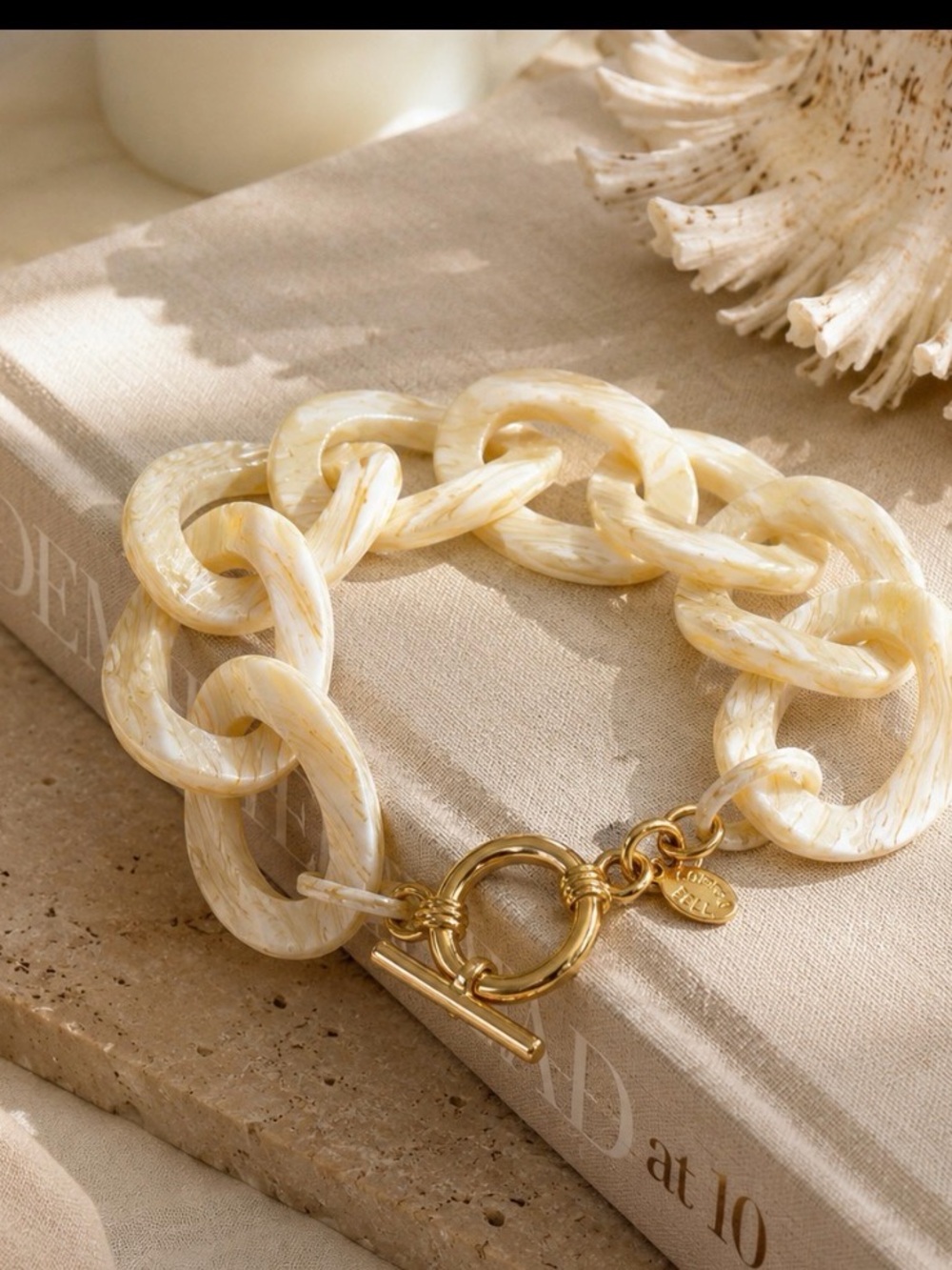 Vintage cream  Link Bracelet - Chunky Chain Accent